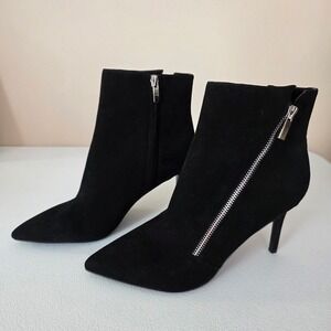Nine West Fast Ankle Boots Women 8M Black Leather Suede Stiletto Pointed Toe